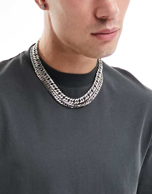 Pack de 2 collares plateados estilo cadena gruesa de acero inoxidable resistente al agua de ASOS DESIGN