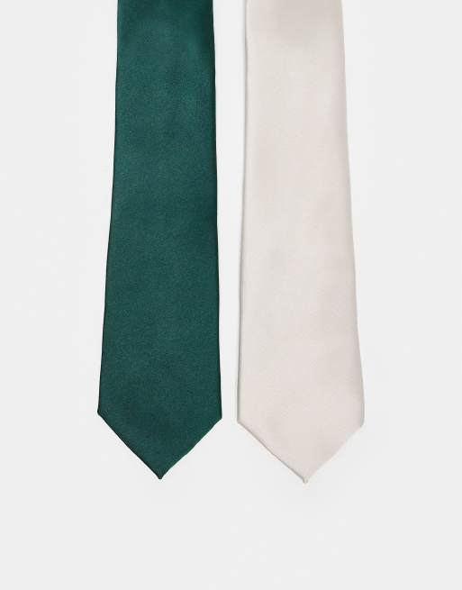 Pack de 2 corbatas de color piedra y verde de ASOS DESIGN