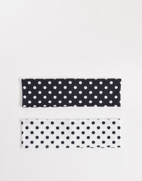 Pack de 2 diademas de color blanco y negro con estampado de lunares de Reclaimed Vintage - view 1