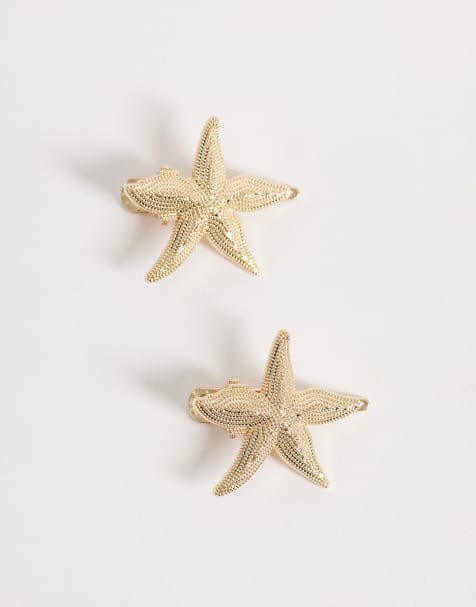 Pack de 2 horquillas para el cabello dorados con diseño de estrella de mar de metal de DesignB London - view 1