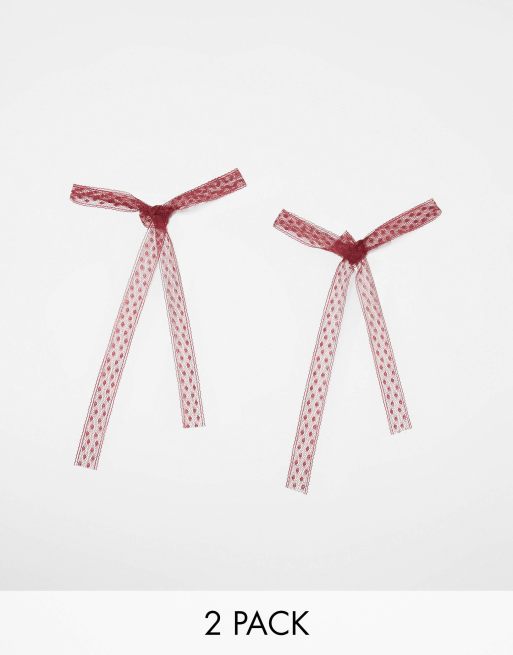 Pack de 2 lazos para el cabello burdeos de cinta con bordado inglés de DesignB London  
