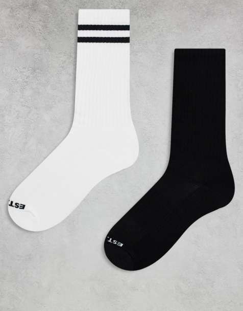 Pack de 2 pares de calcetines deportivos negros con logo de tejido grueso de Jack & Jones - view 1