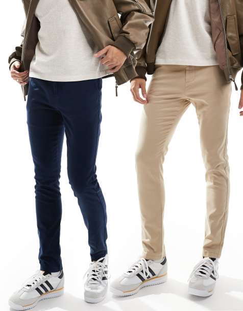 Pack de 2 pantalones chinos azul marino y color piedra de corte pitillo de ASOS DESIGN - view 1