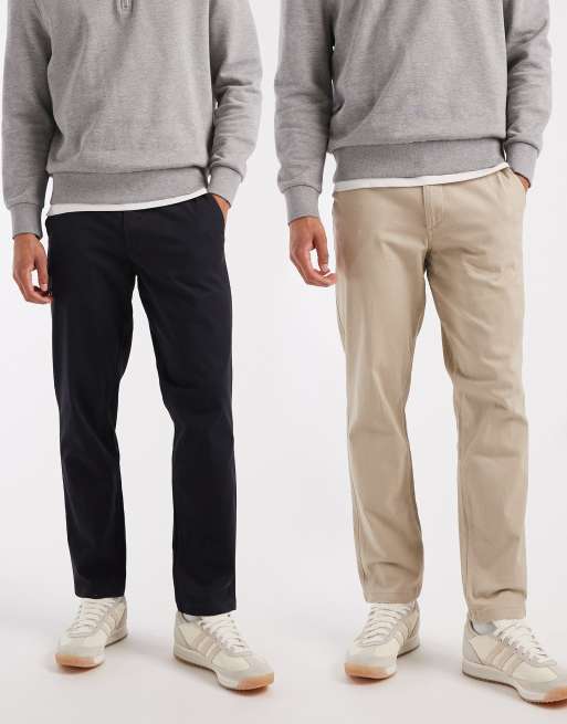 Pack de 2 pantalones chinos de color beis y azul marino de corte recto de Jack & Jones