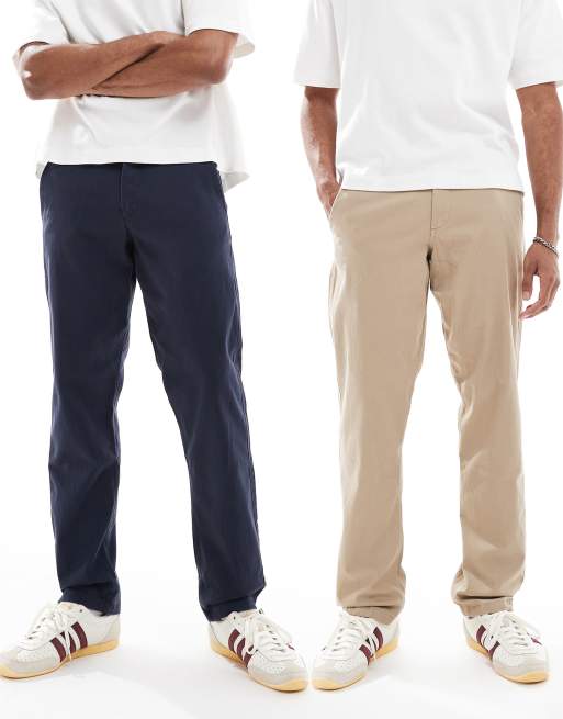 Pack de 2 pantalones chinos de color beis y azul marino sueltos Kane de Jack & Jones