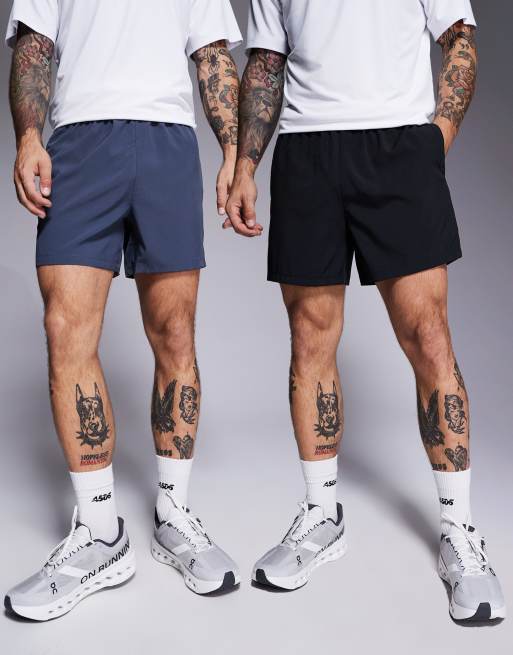 Pack de 2 pantalones cortos de 13 cm deportivos de color negro y azul marino con bolsillo con cremallera de tejido de secado rápido Icon de 4505 