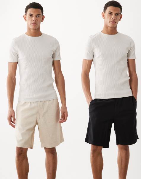 Pack de 2 pantalones cortos de color negro y crema de mezcla de lino de Jack & Jones - view 1