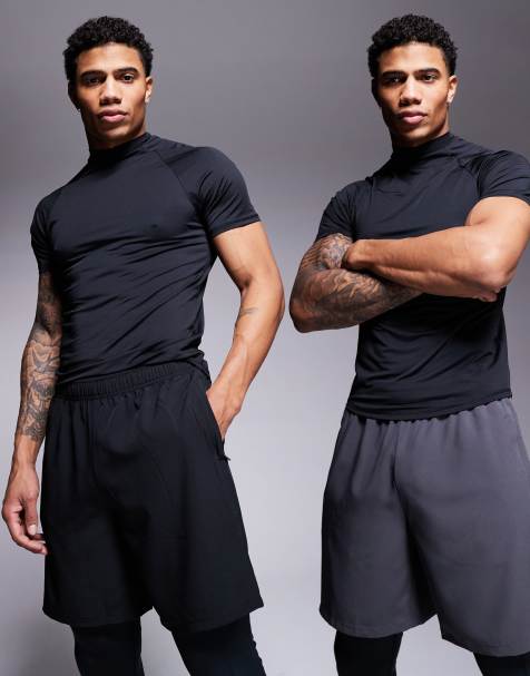 Pack de 2 pantalones cortos deportivos de 18 cm de color negro y gris carbón con bolsillo con cremallera de tejido de secado rápido Icon de 4505 - view 1