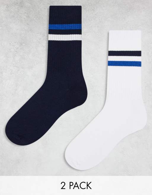 Pack de 2 pares de calcetines azul marino a rayas de colores de ASOS DESIGN