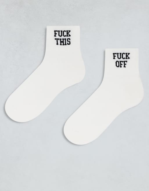 Pack de 2 pares de calcetines bajos color crudo con estampado gráfico 