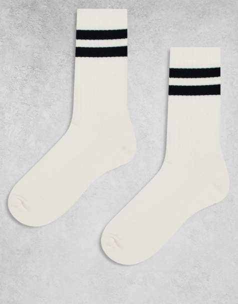 Pack de 2 pares de calcetines blanco hueso de estilo deportivo con rayas azul oscuro de ARKET - view 1