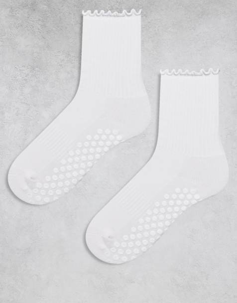 Pack de 2 pares de calcetines blancos antideslizantes para pilates de caña alta con ribete ondulado de 4505 - view 1