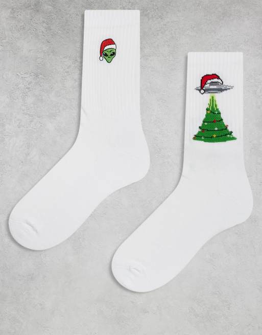 Pack de 2 pares de calcetines blancos con estampado gráfico 
