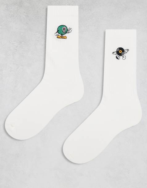Pack de 2 pares de calcetines blancos con personajes bordados de ASOS DESIGN - view 1