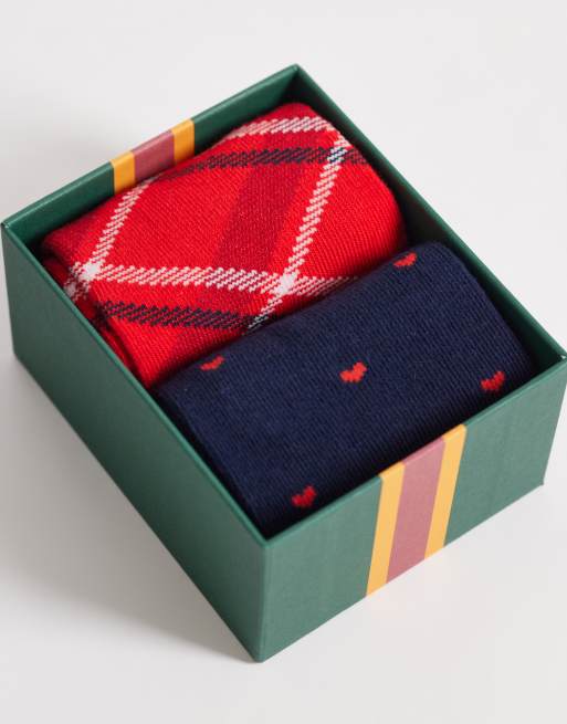 Pack de 2 pares de calcetines con diseño de corazones y cuadros escoceses de GANT, 3 de 3