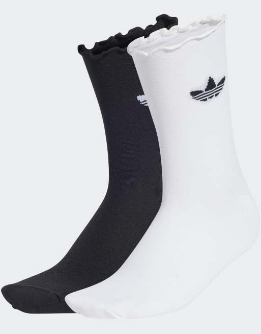 Pack de 2 pares de calcetines de color blanco y negro con volante de adidas Originals