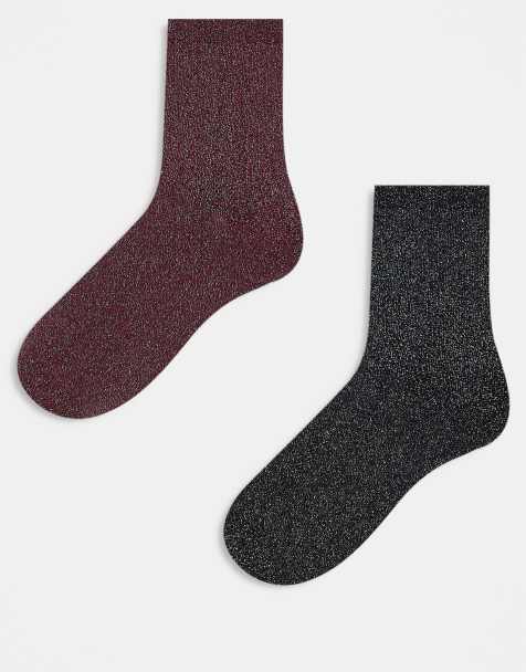 Pack de 2 pares de calcetines de color burdeos y variado con acabado de purpurina de JJXX - view 1
