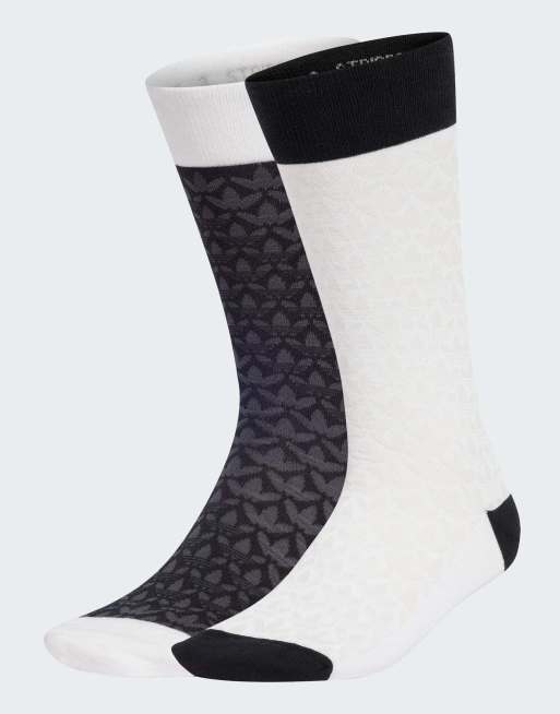 Pack de 2 pares de calcetines de color negro y blanco de caña alta Monogram de adidas Originals