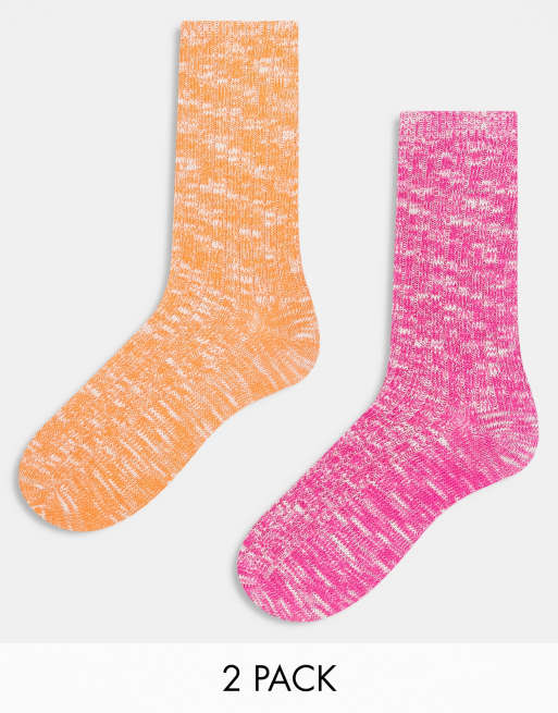 Pack de 2 pares de calcetines de color rosa y naranja neón de hilo retorcido de ASOS DESIGN