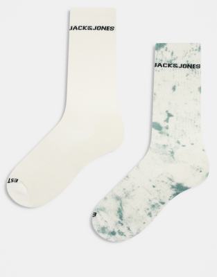 Pack de 2 pares de calcetines deportivos color crema con efecto tie dye verde de Jack & Jones - view 1