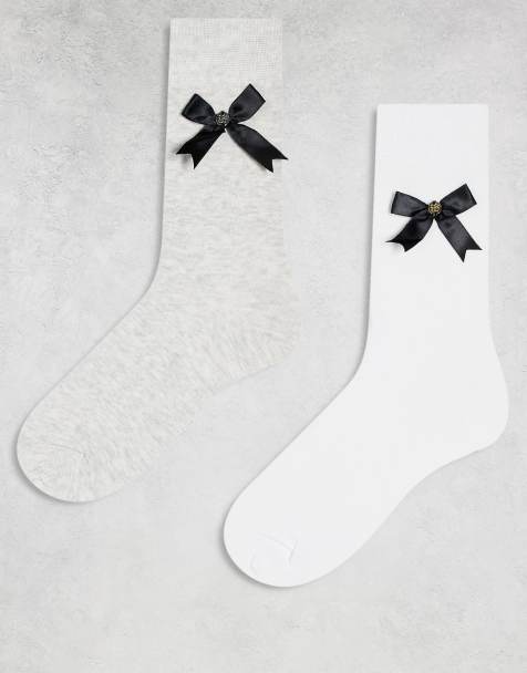 Pack de 2 pares de calcetines deportivos de color blanco y gris pálido con detalle de lazo de Cotton On - view 1