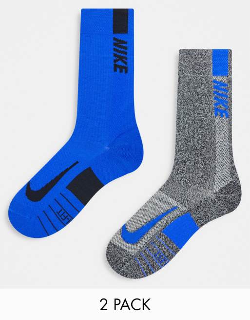 Pack de 2 pares de calcetines deportivos de color gris y azul Multiplier de Nike Running 