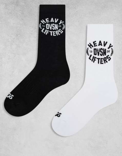 Pack de 2 pares de calcetines deportivos de color negro y blanco de caña alta con estampado gráfico de 4505 - view 1