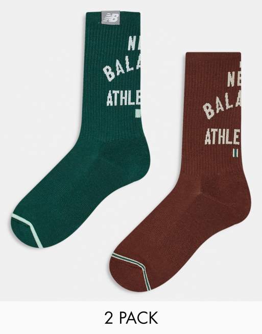 Pack de 2 pares de calcetines deportivos de color verde y burdeos Low Gauge de New Balance