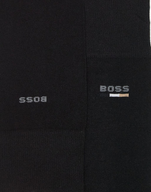Pack de 2 pares de calcetines negros de caña alta con logo de BOSS Bodywear, 2 de 3