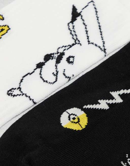 Pack de 2 pares de calcetines negros y blancos con diseño de Pikachu de Pokémon de ASOS DESIGN, 3 de 4
