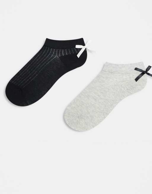 Pack de 2 pares de calcetines tobilleros de varios colores con lazos de ASOS DESIGN
