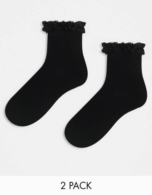 Pack de 2 pares de calcetines tobilleros negros con volantes de ASOS DESIGN , 2 de 4