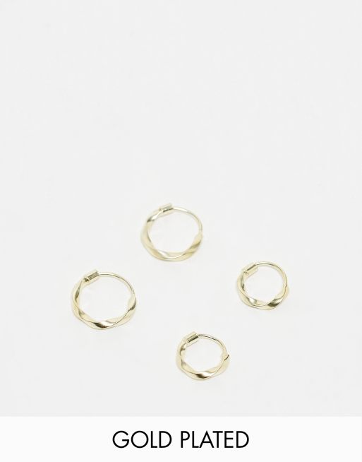 Pack de 2 pares de pendientes de aro con diseño fundido chapados en oro de Kingsley Ryan