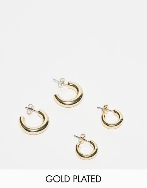 Pack de 2 pares de pendientes de aro dorados chapados en oro de 18 quilates de PIECES - view 1