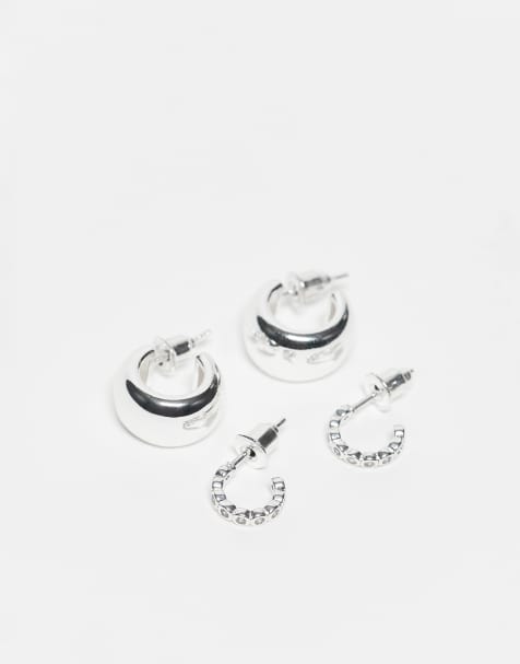 Pack de 2 pares de pendientes de aro gruesos de plata de ley 925 de Accessorize - view 1