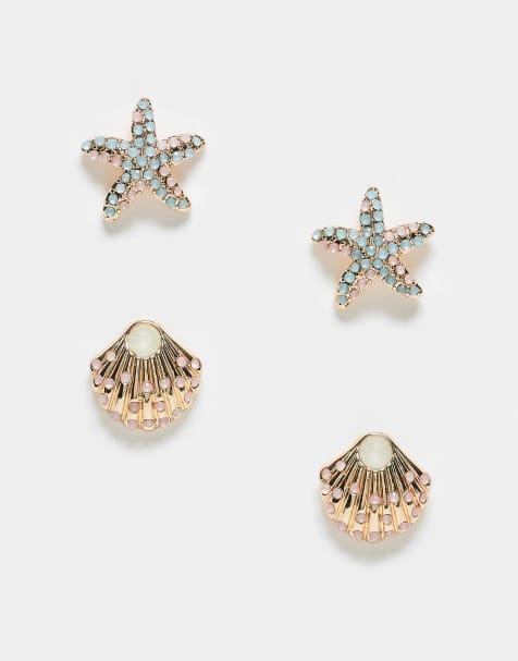 Pack de 2 pares de pendientes de botón dorados con diseños marinos de ASOS DESIGN - view 1
