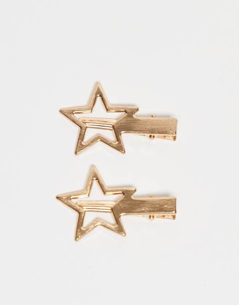 Pack de 2 pasadores para el cabello dorados con estrella de DesignB London - view 1