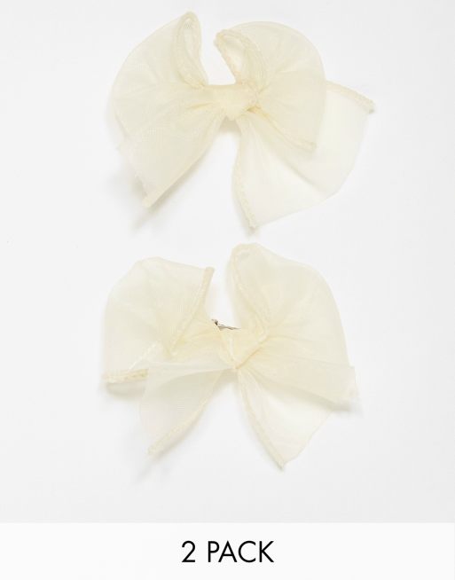 Pack de 2 pasadores para el cabello pequeños color crema con lazos de organza de DesignB London 