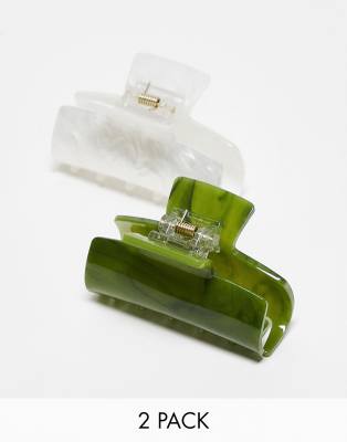 Pack de 2 pinzas para el cabello de color verde y perlado de Accessorize