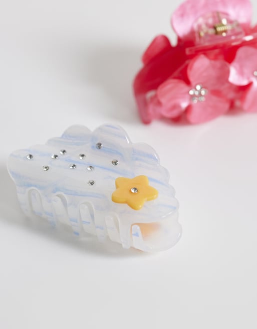 Pack de 2 pinzas pequeñas de color azul y rosa con diseño floral de Pieces, 2 de 3