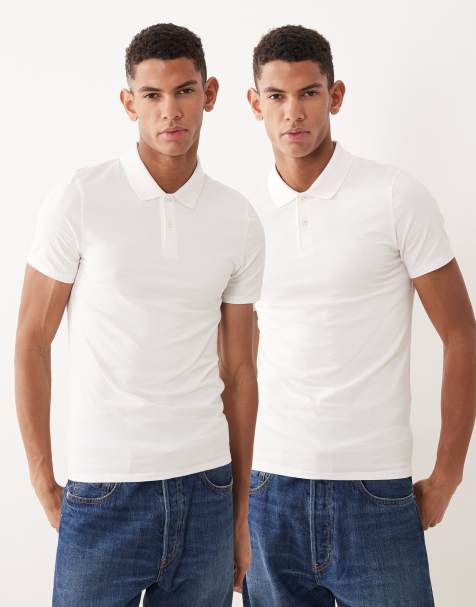 Pack de 2 polos blancos ajustados básicos Essentials de ASOS DESIGN - view 1