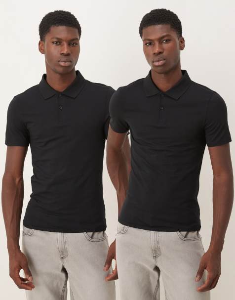 Pack de 2 polos negros ajustados básicos de ASOS DESIGN - view 1
