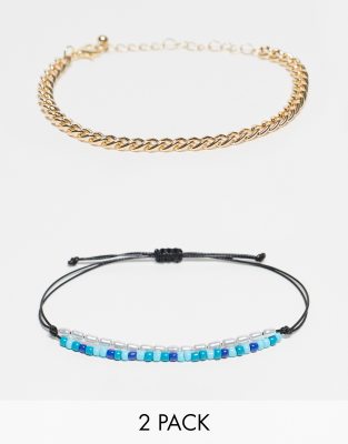 Pack de 2 pulseras de cadena y cuentas multicolores de macramé para festivales de Faded Future
