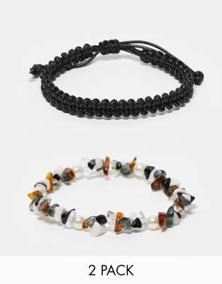 Pack de 2 pulseras de fragmentos de piedras semipreciosas de varios colores de ASOS DESIGN 