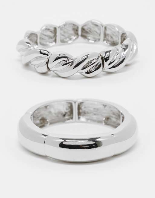 Pack de 2 pulseras plateadas elásticas con detalle retorcido de ASOS DESIGN