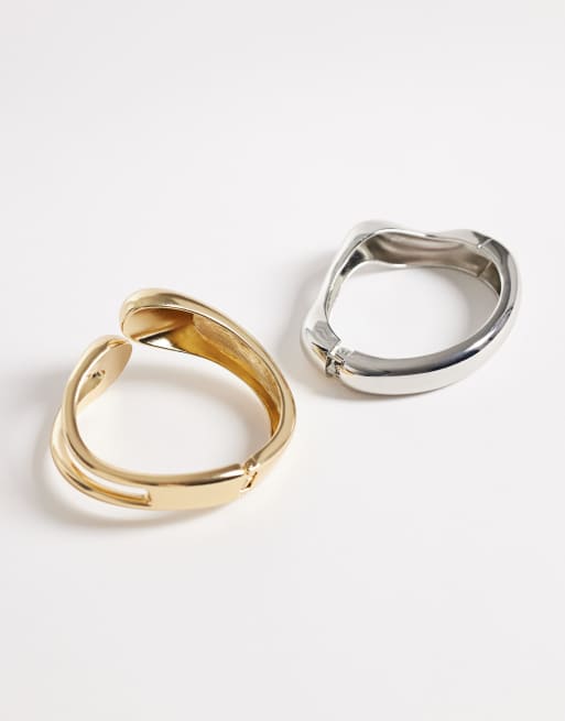 Pack de 2 pulseras rígidas en tono dorado y plateado de Reclaimed Vintage, 3 de 3