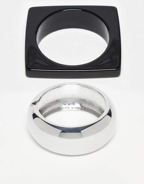 Pack de 2 pulseras rígidas monocromáticas con diseño cuadrado de resina de ASOS DESIGN - view 1