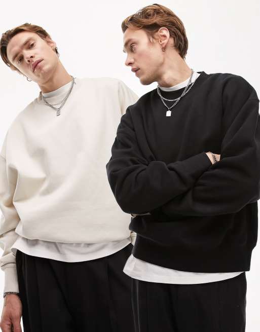 Pack de 2 sudaderas de color crudo y negro extragrandes de tejido grueso premium de Topman