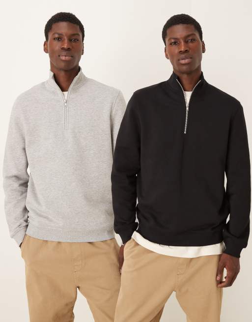 Pack de 2 sudaderas de color negro y gris básicas con cremallera corta de ASOS DESIGN