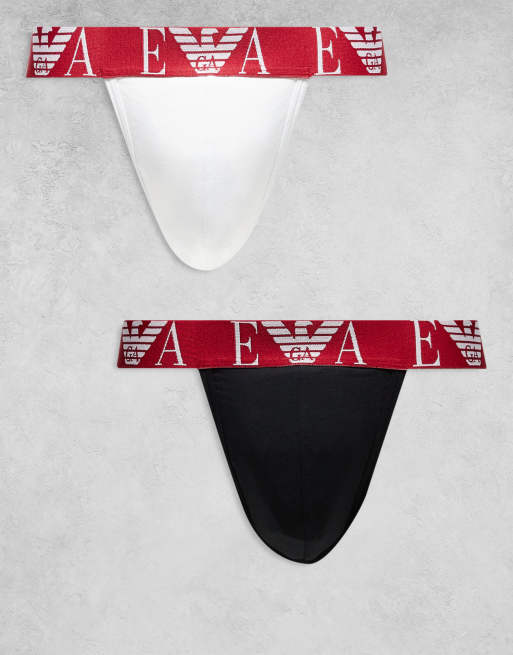 Pack de 2 suspensorios de color negro y blanco con monograma del logo llamativo de Emporio Armani Bodywear